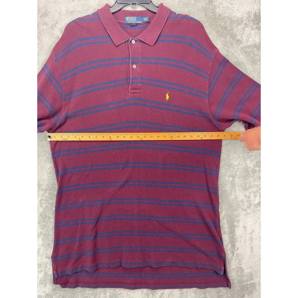 VTG Polo Ralph Lauren Men's Short Sleeve Polo Shirt 2XLT Tall‎ Maroon Striped